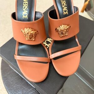 Versace Brown Sandals with Gold Medusa